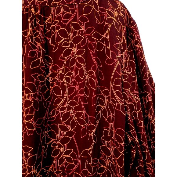 Eddie Bauer Maxi Dress Leaf Print V-Neck 3/4 Sleeves Button Bodice - XXL Tall - Picture 4 of 10